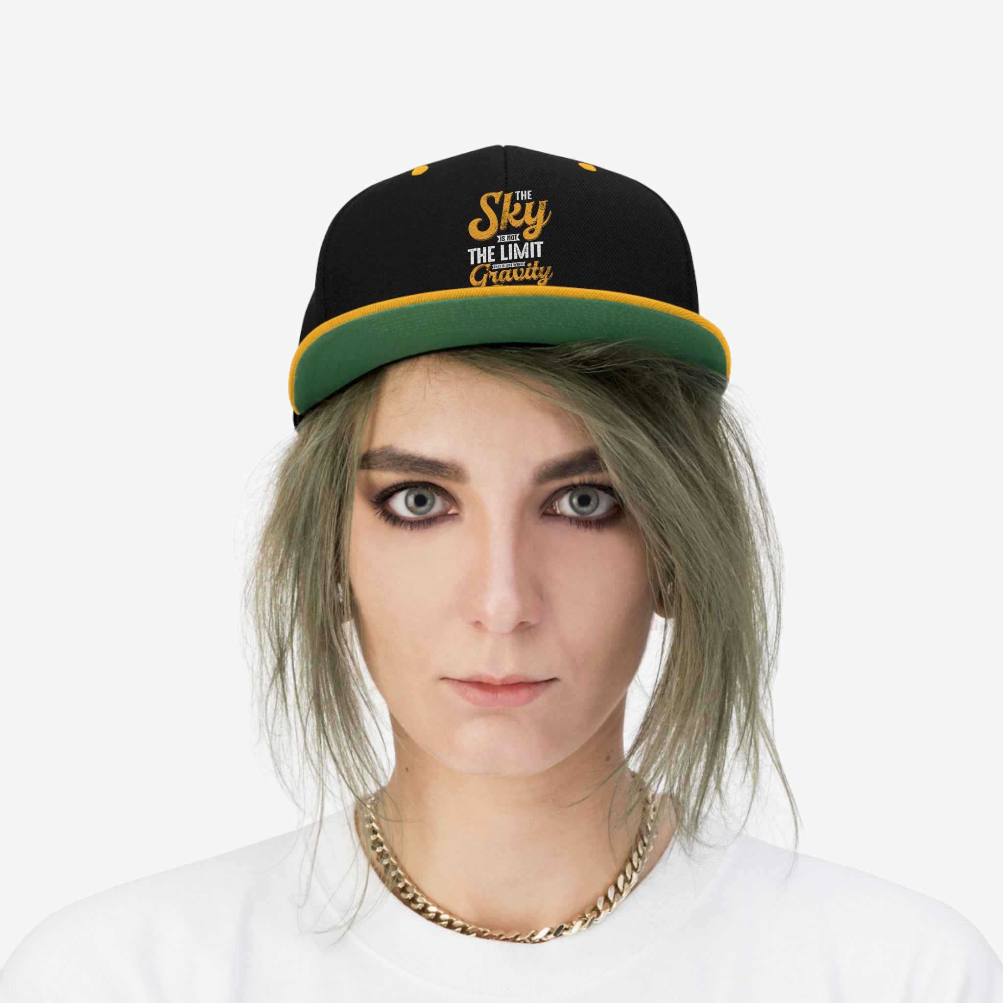 the sky is not the limit that is just where gravity stop (BRAND THIS). Unisex Flat Bill Hat